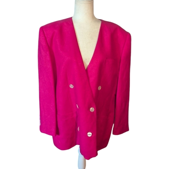 Vtg Giorgio Sant'Angelo Fuschia Pink Linen Blend Long Blazer NWT Sz 16 - Picture 1 of 9